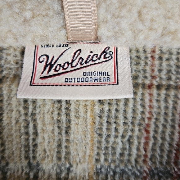 Woolrich L Sherpa Jacket Shaket Brown Blue Plaid Full Zip Front - Picture 13 of 13